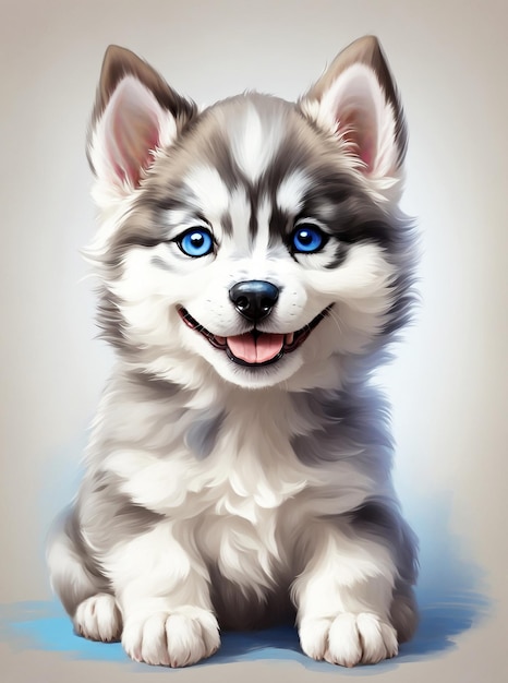 Lindo cachorrinho de olhos azuis husky siberiano sorrindo