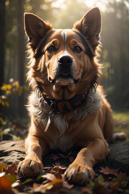 Lindo cachorrinho de raça pura brincando ao ar livre sob a luz do sol de verão