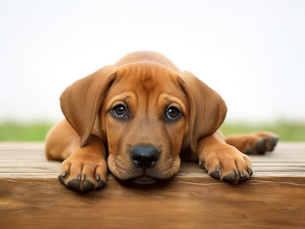 lindo cachorrinho marrom deitado isolado no fundo branco