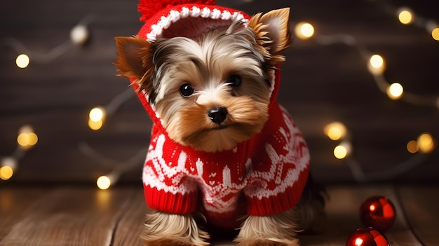 Lindo cachorrinho yorkshire terrier no Natal