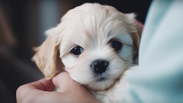 Lindo cachorrito en las manos Ilustración AI Generativo