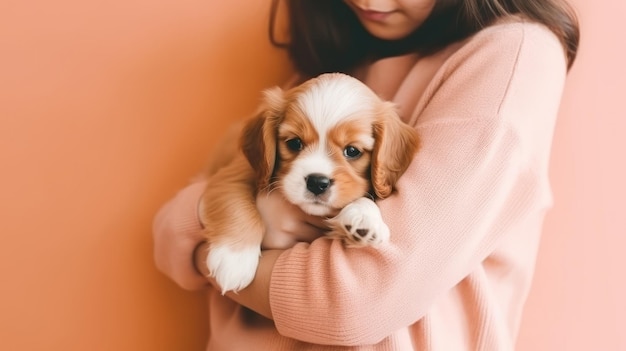 Lindo cachorrito en las manos Ilustración AI Generativo