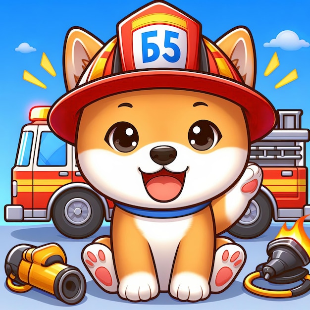 Foto el lindo cachorro de bomberos shiba inu