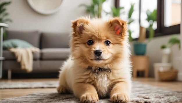 Un lindo cachorro en la casa.