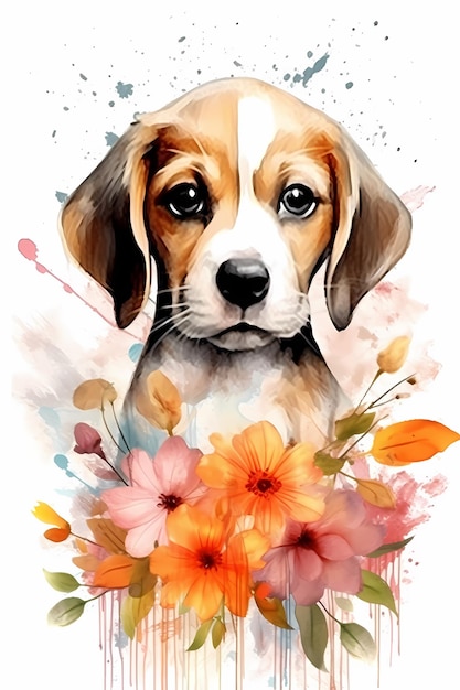 lindo cachorro con una corona de flores ai generativo