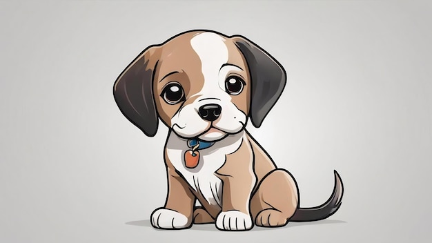 Un lindo cachorro de dibujos animados, un perro gracioso, una ilustración con un contorno negro, un cachorro feliz de caricaturas sentado en un retrato.