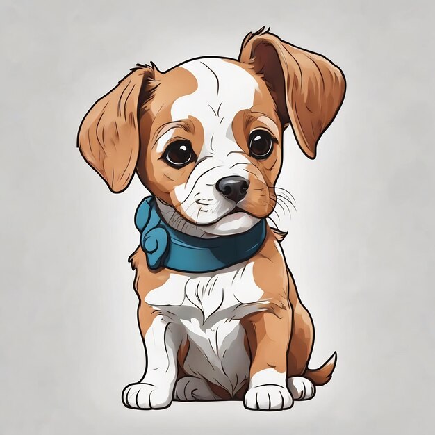 Un lindo cachorro de dibujos animados, un perro gracioso, una ilustración con un contorno negro, un cachorro feliz de caricaturas sentado en un retrato.