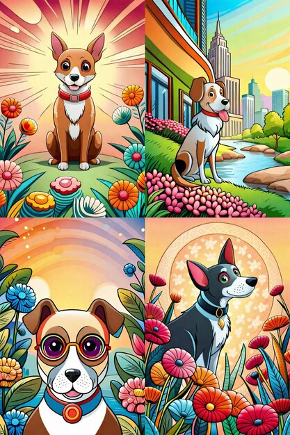 Lindo cachorro de dibujos animados y perro Illustraton