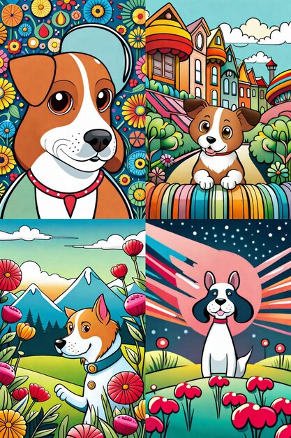 Lindo cachorro de dibujos animados y perro Illustraton