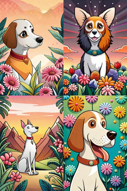 Lindo cachorro de dibujos animados y perro Illustraton