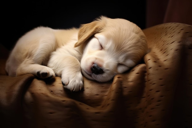 Foto lindo cachorro durmiendo en un interior suave