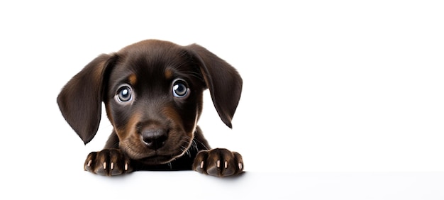 Un lindo cachorro haciendo un rompecabezas en un fondo blanco Generativo Ai