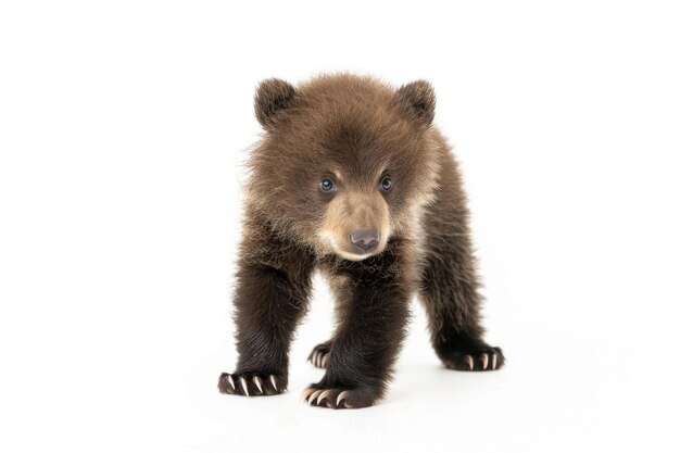 Foto un lindo cachorro de oso tian shan con garras blancas sobre un fondo blanco