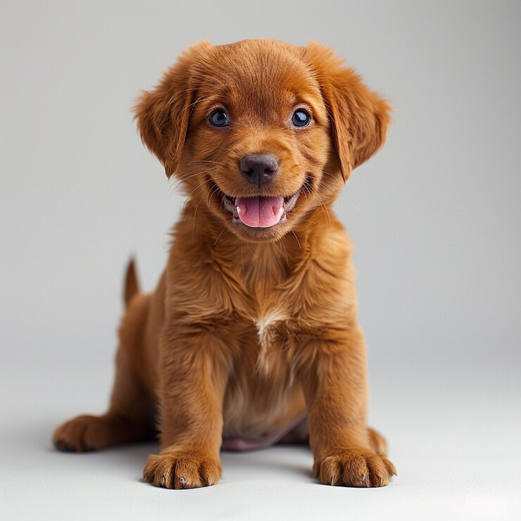 Un lindo cachorro peludo sobre un fondo blanco y transparente