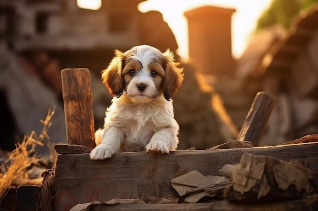 lindo cachorro en pequeño cachorro de granja con mirada divertida