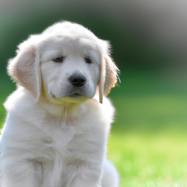 lindo cachorro de perro con hierba verde bokeh de fondo foto premium