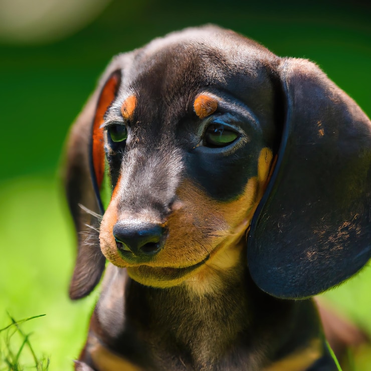 lindo cachorro de perro con hierba verde bokeh de fondo foto premium