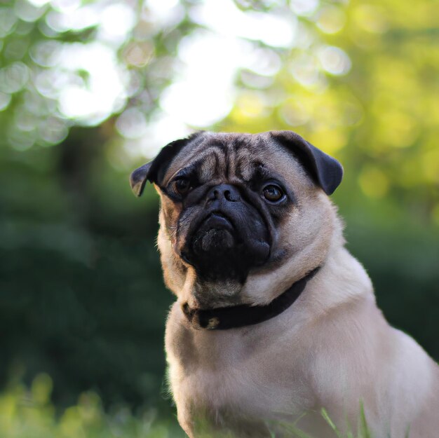 lindo cachorro de perro con hierba verde bokeh de fondo foto premium