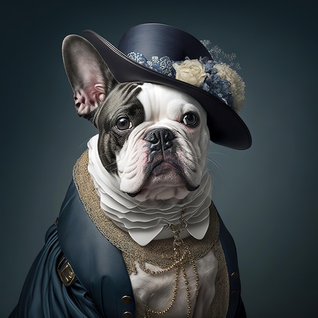 Un lindo cachorro de perro de moda. Retrato de mascotas en ropa