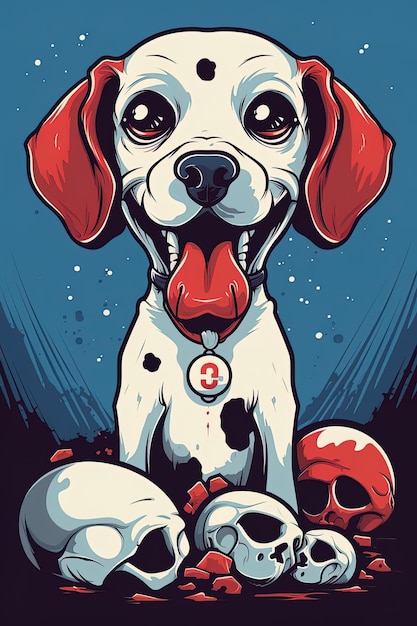 Lindo cachorro de perro zombie sonriente sentado dibujos animados AI generativa