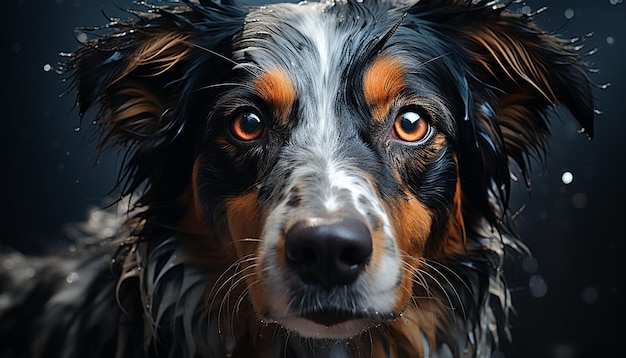 Lindo cachorro de piel mojada mirando a la cámara leal y adorable generado por inteligencia artificial