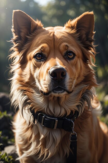 Lindo cachorro de pura raza jugando al aire libre bajo la luz del sol de verano