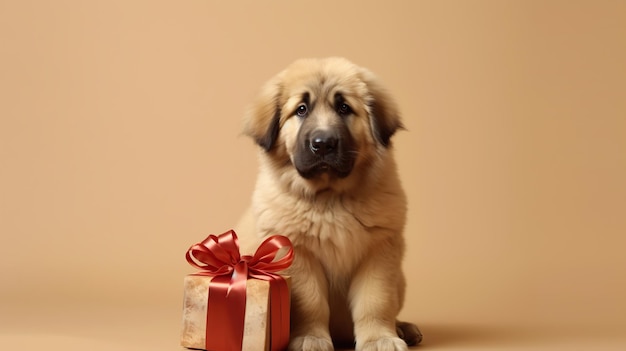 Lindo cachorro con regalo generado por IA