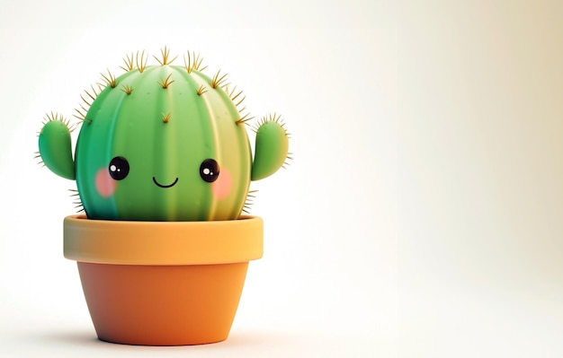 Lindo cactus kawaii con ojos en la olla estilo de dibujos animados 3d en fondo beige