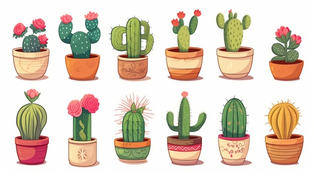 Lindo cactus en olla ilustración de icono vectorial de dibujos animados concepto de icono de objeto de la naturaleza vector plano aislado