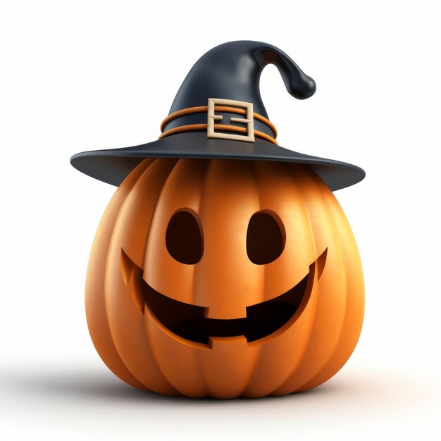 Lindo calabaza de Halloween con sombrero Wiccan aislado en 3D