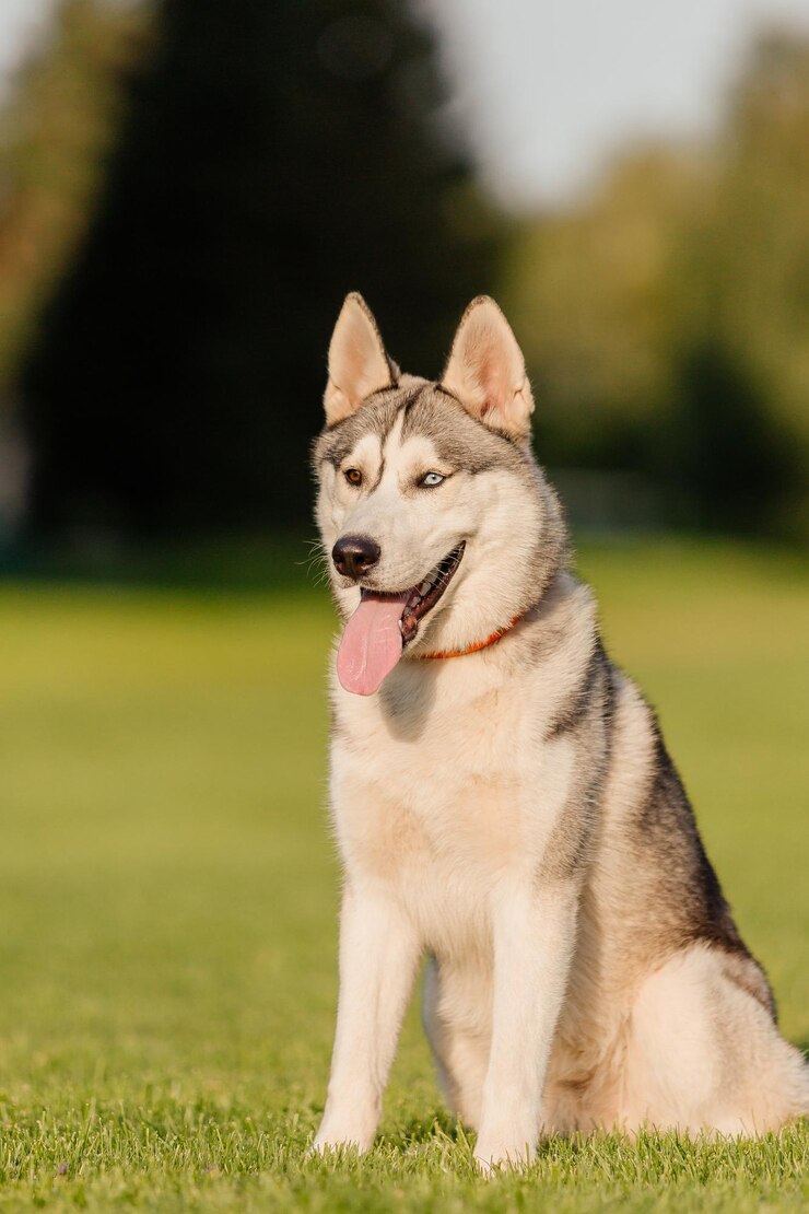 Lindo cão husky siberiano no campo