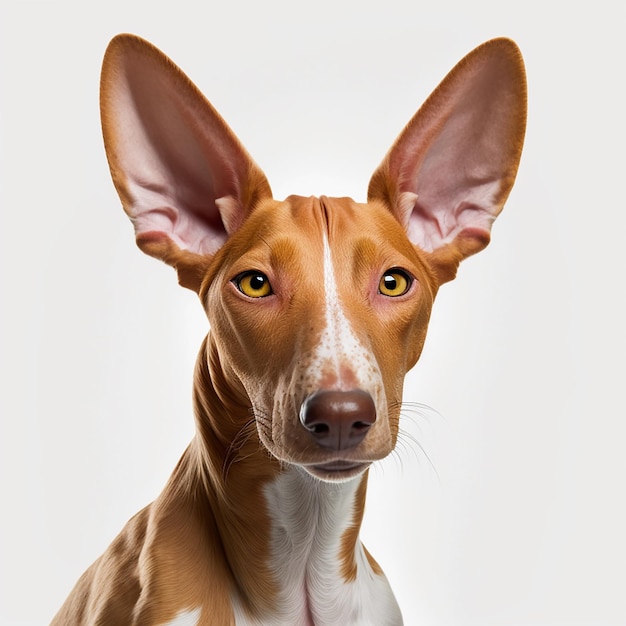 Lindo cão vermelho raça Podenco Ibizenco retrato isolado em branco closeup adorável animal de estimação em casa