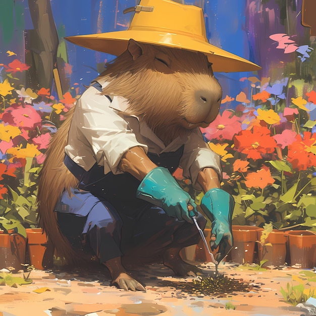 El lindo capibara de jardinería