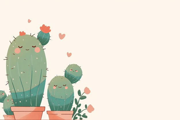 Foto lindo cartel gráfico de cactus al estilo kawai con espacio para el texto