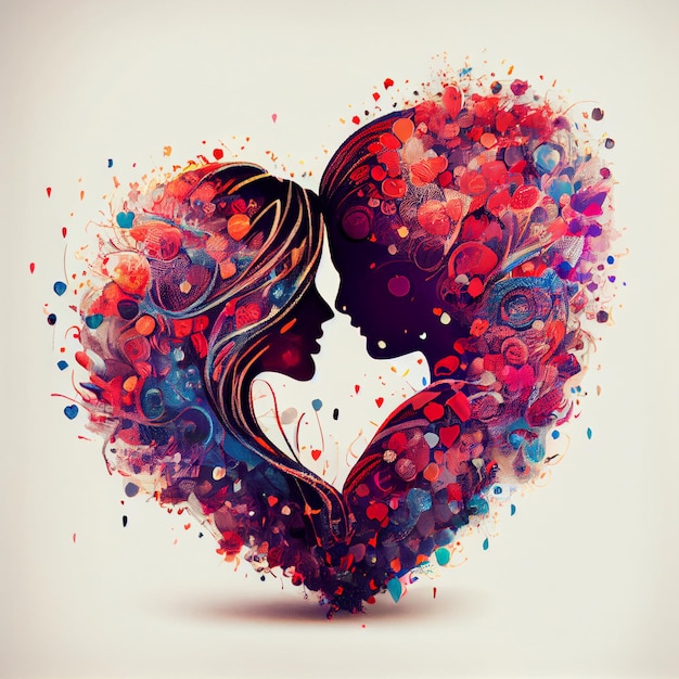 Lindo casal apaixonado por ilustração de renderização 3d de cartão de dia dos namorados de corações