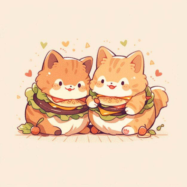 lindo casal gato com hambúrguer