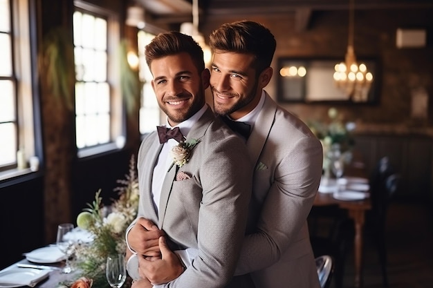 Lindo casal gay em seu casamento