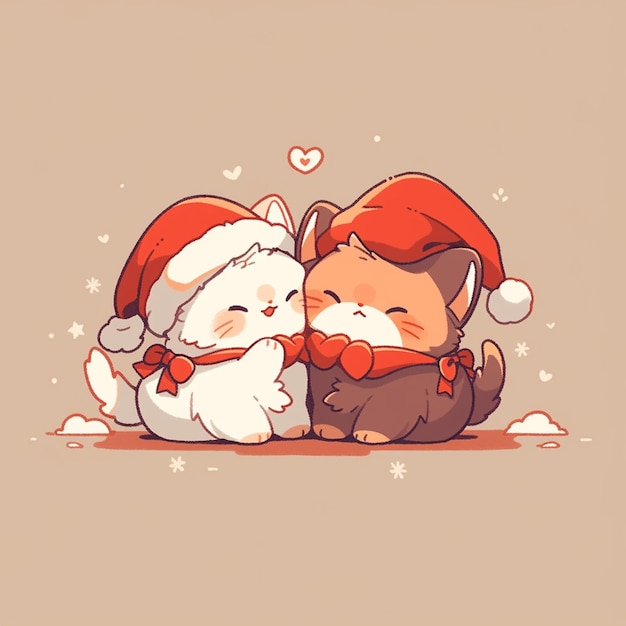 Foto lindo casal papai noel gato