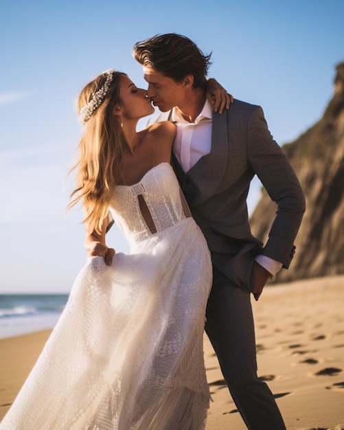 Lindo casal se casando na praia