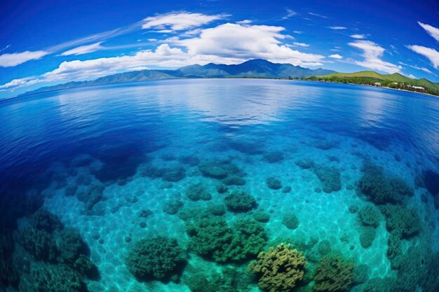 Foto lindo cenário de costa e praia em estilo paradisíaco em vista aérea com águas muito claras