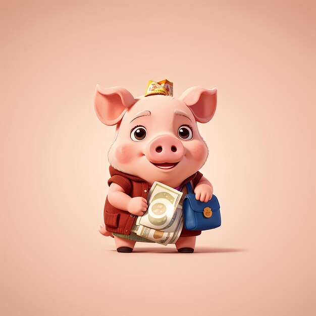 Lindo cerdo con bolsa de dinero icona vectorial de dibujos animados ilustración icona de finanzas animales concepto aislado