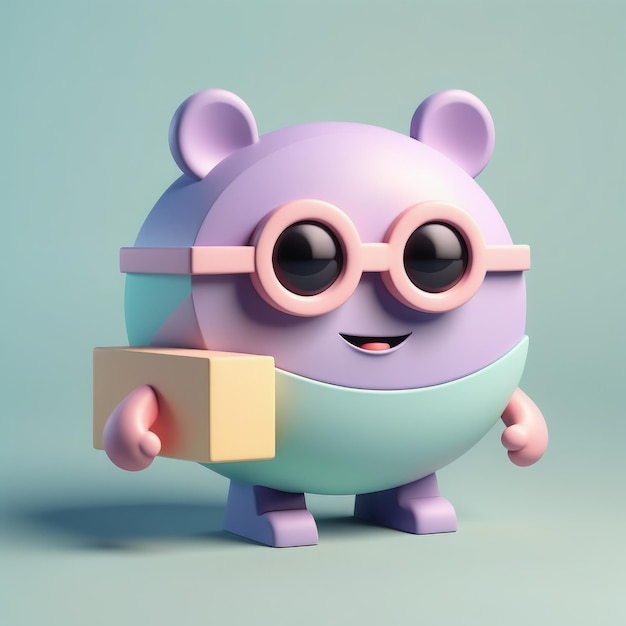 lindo cerdo divertido con gafas en una gorra con una caja de regalos personaje de dibujos animados 3D