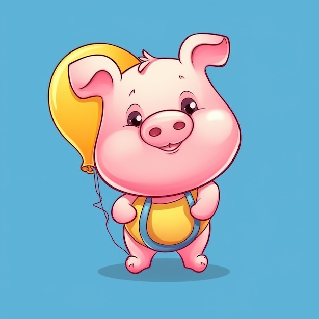 Lindo cerdo sosteniendo globo ilustración de dibujos animados ilustración de icono de vector de dibujos animados