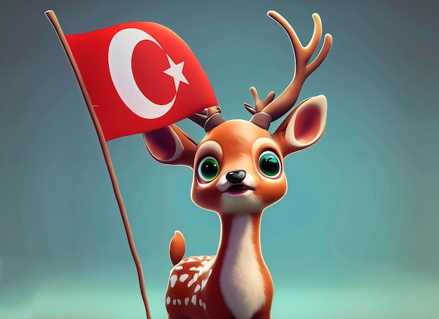 Lindo cervo segurando bandeira turca