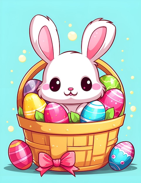 El lindo cesto de conejos de Pascua Kawaii para niños