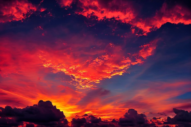 Foto lindo céu dramático pôr do sol com nuvens fofas