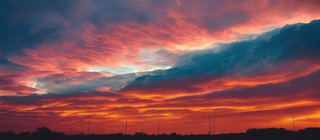 Lindo céu laranja e nuvens ao pôr do sol