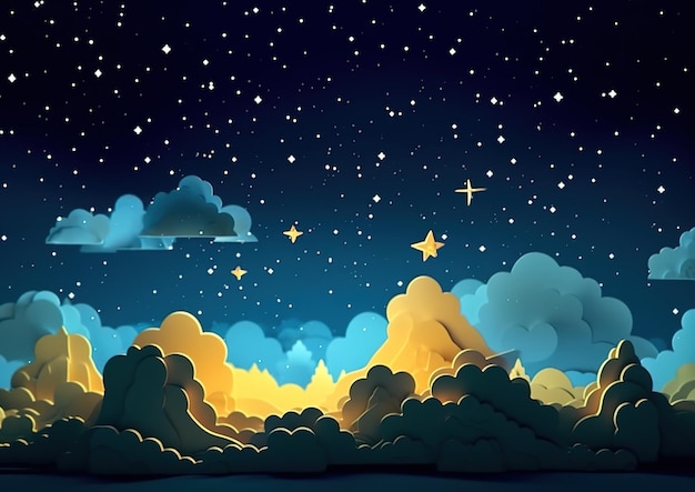 lindo céu noturno com estrelas ilustração infantil