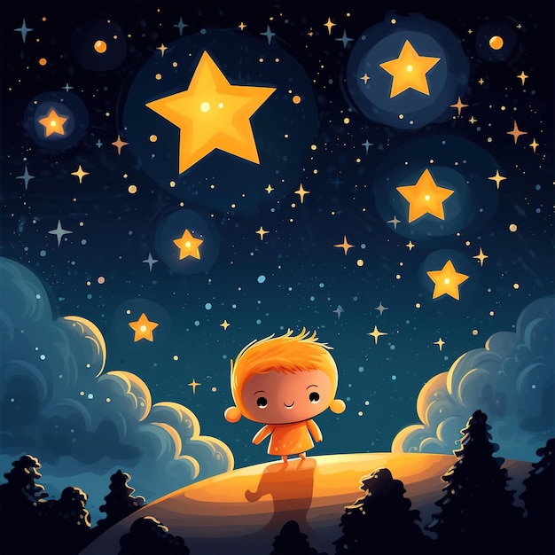 lindo céu noturno com estrelas ilustração infantil