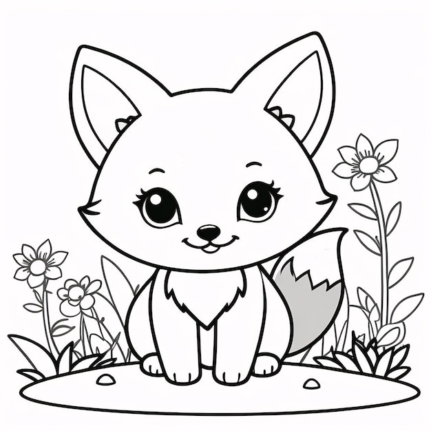 El lindo Chibi Fox Line Art dibujado a mano Kawaii para niños Ilustración de libro para colorear